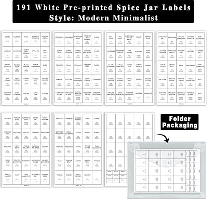GPOVVIMX 191 Spice Jar Labels Preprinted Minimalist Stickers - White Waterproof Label - Fit Round or Rectangle Spice Jars - Herb Seasoning Kitchen Pantry Labels - Image 3
