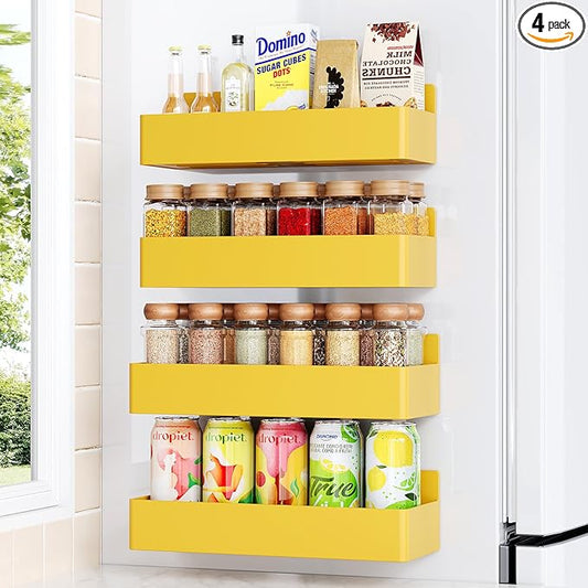 Mystozer Magnetic Spice Rack for Refrigerator, Kitchen Organizer and Storage Shelf, Yellow(4 Pack)… by Mystozer