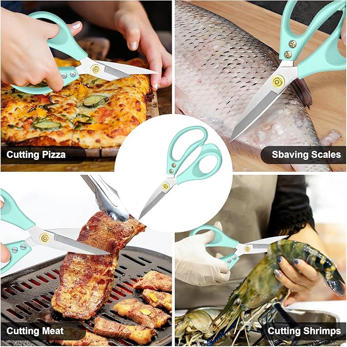 All Purpose Kitchen Scissors, Kitchen Shears Heavy Duty - Dishwasher Safe Food Scissors- Multipurpose Cooking Shears for Meat Poultry Food, Herbs, and Fish, Comfort Grip Handles, Green