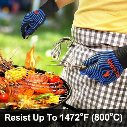 QUWIN BBQ Gloves, Oven Gloves 1472℉ Extreme Heat Resistant, Grilling Gloves Silicone Non-Slip Oven Mitts, Kitchen Gloves for BBQ, Grilling, Cooking, Baking-1 Pair (One Size Fits Most, Black/Blue) - Image 3