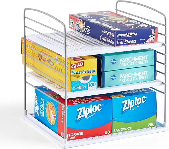 YouCopia UpSpace Cabinet Box Organizer, Adjustable Kitchen and Pantry Shelf for Plastic Wrap and Foil Storage, Extra Large, White by YouCopia