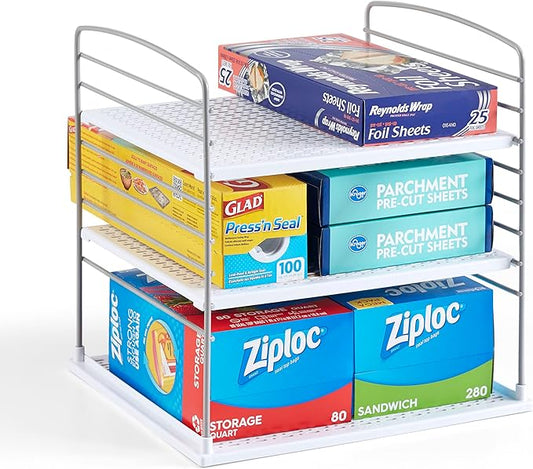 YouCopia UpSpace Cabinet Box Organizer, Adjustable Kitchen and Pantry Shelf for Plastic Wrap and Foil Storage, Extra Large, White by YouCopia