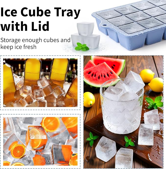 Silicone Ice Cube Tray 3 Pack, HANCELANT Ice Cube Mold, Ice Trays for Freezer with Lid for Whiskey, Baby Food, BPA Free, Easy Release - Image 2