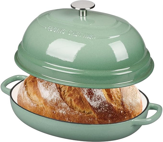 EDGING CASTING Enameled Oval Cast Iron Dutch Oven Pot with Lid, Bread Dutch Oven for Sourdough Bread Baking, Dutch Oven Bread, Bread Oven, 6QT, Sage Green by EDGINGCOOKWARE