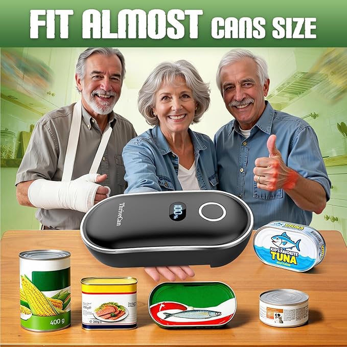 Rechargeable Electric Can Opener, Automatic One Touch Hands Free, Smooth Edge Safe Cut, Easy Open Kitchen Tool for Seniors, Arthritis & Weak Hands, Quiet Operation, LED Display (Black) - Image 4
