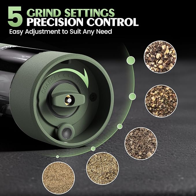 Salt and Pepper Grinder Set Mom Gifts, Electric Automatic Green Salt Pepper Shakers Home Kitchen Gadgets for New Home, Adjustable Coarseness Pepper Grinder Kitchen Appliances - Image 2