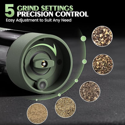 Salt and Pepper Grinder Set Mom Gifts, Electric Automatic Green Salt Pepper Shakers Home Kitchen Gadgets for New Home, Adjustable Coarseness Pepper Grinder Kitchen Appliances - Image 2