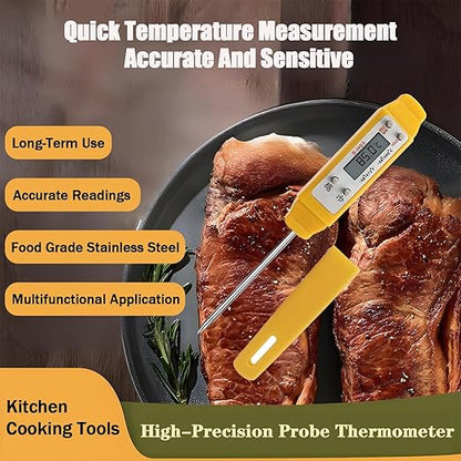 Meat Thermometer - Digital Food Thermometer for Cooking Kitchen - Automatic Calibration Pen Style Electronic Pocket Thermometer for Water Temperature, Barbecue (Yellow) - Image 3