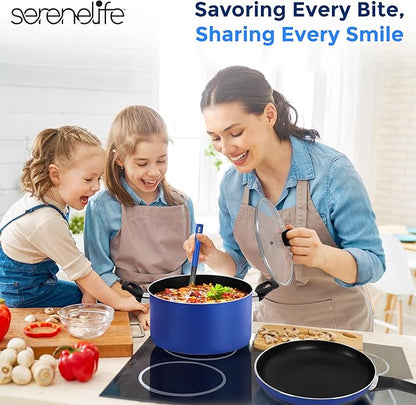 SereneLife 15-Pc Blue Nonstick Cookware Set, Heat-Resistant Pots & Pans Set with Lids, Dishwasher Safe, Includes Matching Utensils - Image 7