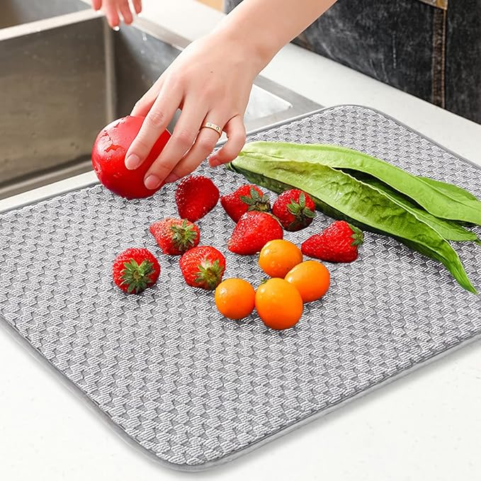 2 Pack Microfiber Dish Drying Mat,24*17 inch Absorbent Dish Drainer Kitchen Counter,Large Size Dish Drying Pad for Countertops,Sinks,Draining Racks(Gray) - Image 6