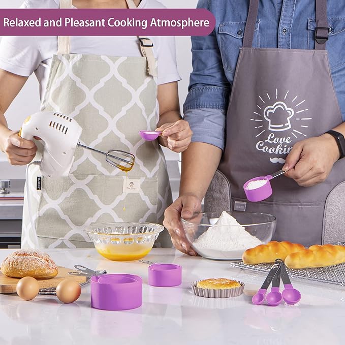 Measuring Cups and Spoons Set of Huygens Kitchen Gadgets 10 Pieces, Stackable Stainless Steel Handle Measuring Cups for Measuring Dry and Liquid Ingredient (Mauve) - Image 7