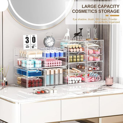 caktraie Makeup Organizer Storage With 16 Drawers, 4 Pcs Desktop Office Supplies, Desk Organizers, Clear Accessories, Dustproof Storage Drawer and for Make Up, Jewelry, Pen, Stationary - Image 3