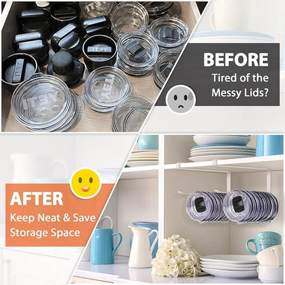 2 Pack Tumbler Lid Organizer, Horizontal Tumbler Lid Storage Hook to Hold Up 20 Lids, Space Saving Cup Lid Holders Under Cabinet Tumbler Lid Hook for Kitchen Organizer, Paper Towel Rack Hanger (White) - Image 5