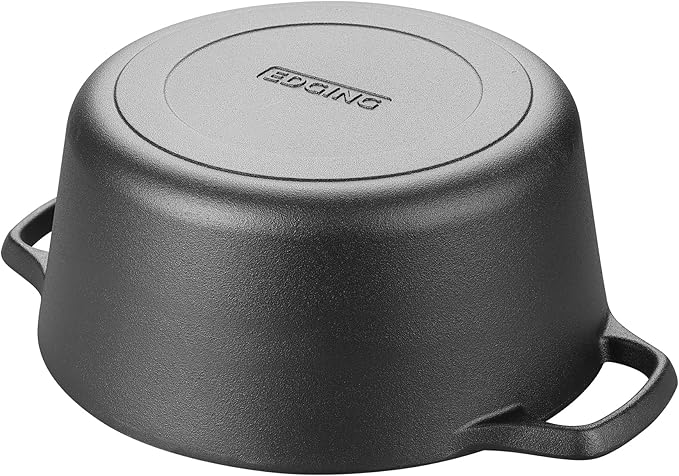 EDGING CASTING Pre-Seasoned Cast Iron Dutch Oven Pot with Skillet Lid Cooking Pan, 2-in-1 Sourdough Bread Baking Pan with Proofing Basket and Baking Supplies, 5QT - Image 5