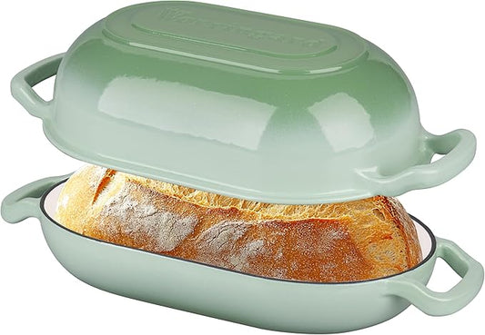 VORRINGARD Enameled Cast Iron Sourdough Bread Oven, Dutch Oven, Loaf Cast Iron Bread Pan for Homemade Bread Baking, Meatloaf Pan with Lid, 5QT, Green by Unknown