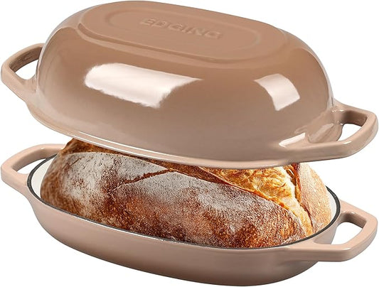 EDGING CASTING Enameled Cast Iron Oval Dutch Oven Pot with Lid, Dutch Oven for Sourdough Bread Baking, Bread Oven, Bread Dutch Oven, Oval Bread Pan, 5qt, Mocha
