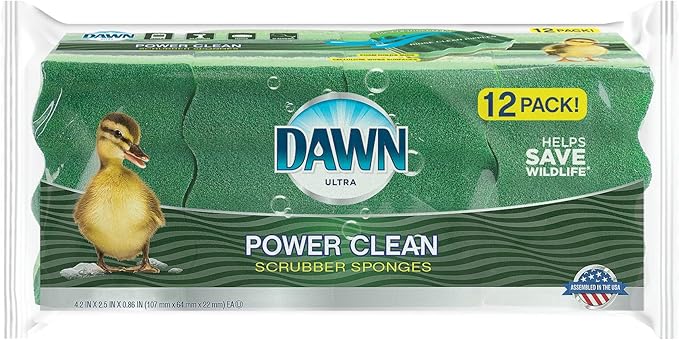 Dawn Power Clean Dual-Sided Scrubber Sponges for Dishwashing, Wave-Shaped Kitchen Sponges for Dish Cleaning, Pack of 12, Green