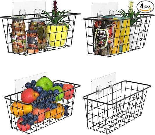 MaraFansie Over the Cabinet Door Organizer Wall Wire Baskets Hanging Kitchen Basket Shelf for Cabinet & Pantry Organization and Kitchen, Bathroom, Bedroom Storage, with Adhesive, 4 Pack by MakeStorageMoreFun