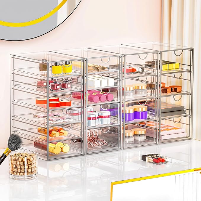 YFXCVSL Acrylic Makeup Organizer with 19 Drawers, 4 Pack Clear Storage Drawers, Bathroom Makeup Organizer for Palettes, Cosmetic, and Beauty Supplies,Ideal for Vanity, Cabinet,Desk Organization - Image 6
