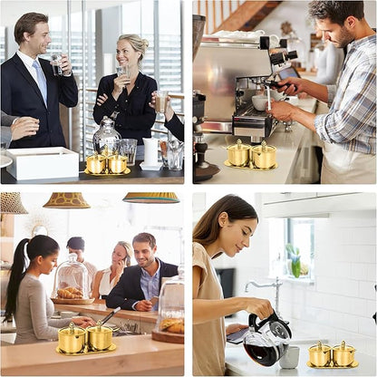 holoith 2 Pcs Coffee and Sugar Dispenser with Tray - 10 oz Sugar Bowl with Glass Lid and Spoon for Coffee Bar Accessories Kitchen Storage for Salt,Coffees Bean,Brown Sugar Cubes (Gold) - Image 6
