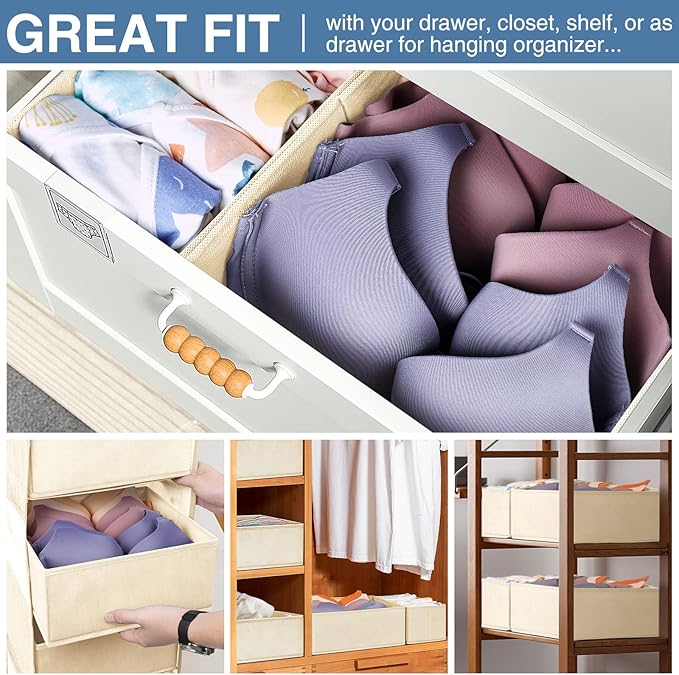 Criusia Drawer Organizer Clothes 12 Pack, Dresser Organizer for Nursery Bedroom Closet Organization and Storage - Baby Clothes Organizer Bins - Drawer Divider for Sock Underwear Bra Ties (Beige) - Image 4