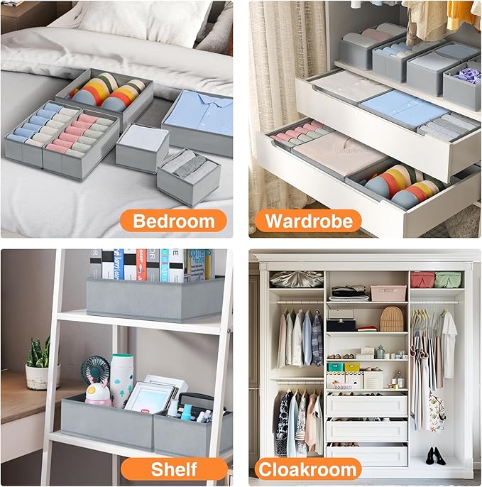DIMJ Drawer Organizer 15 Pack - Foldable Baby Clothes Storage & Dresser Organizer for Nursery, Bedroom, Closet - Nursery Organization Dresser Dividers for underwear, Sock,Bra, Belt, Tie, Gray - Image 4