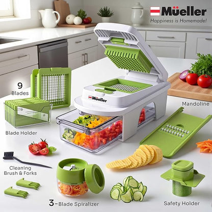 Mueller Pro-Series All-in-One, 12 Blade Mandoline Slicer for Kitchen, Food Chopper, Cucumber Slicer and Spiralizer, Cutter, Dicer, Grater, Gifts for Mom, Kitchen Essentials, White Sand/Green - Image 6