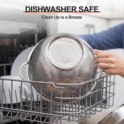 Kaishun Stainless Steel Colander and Strainer Set(5-Quart and 3-Quart), Strainer for Kitchen Food, Dishwasher Safe