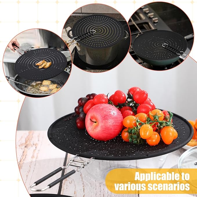 Tioncy 3 Pcs Silicone Splatter Screen for Frying Pan Grease Oil Splatter Collapsible Splash Guard Heat Resistant Multi Use for Baking and Cooking(Black) - Image 4