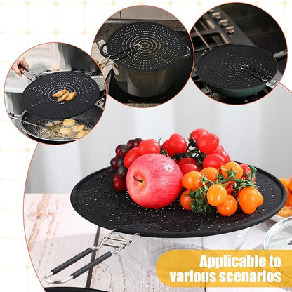 Tioncy 3 Pcs Silicone Splatter Screen for Frying Pan Grease Oil Splatter Collapsible Splash Guard Heat Resistant Multi Use for Baking and Cooking(Black) - Image 4
