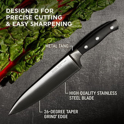 Chicago Cutlery Insignia Triple Rivet Poly (18-PC) Kitchen Knife Block Set With Wooden Block & Built-In Sharpener, Black Ergonomic Handles and Sharp Stainless Steel Professional Chef Knife Set - Image 5