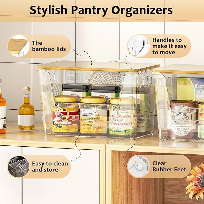 Delamu 3 Pack Pantry Organizers and Storage,Trash Bag Dispenser with Bamboo Top,Stackable Trash Bag Dispenser Under Sink Organizer for 4-30 GalBags,Onion,Potato,Fruits,Clear - Image 3