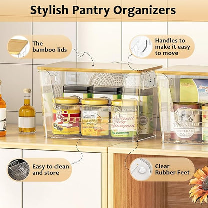 Delamu 3 Pack Pantry Organizers and Storage,Trash Bag Dispenser with Bamboo Top,Stackable Trash Bag Dispenser Under Sink Organizer for 4-30 GalBags,Onion,Potato,Fruits,Clear - Image 3