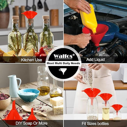 walfos 4pcs Kitchen Plastic Funnel (NO BPA),Automotive Funnel for Liquid Transfer,funnels for Filling Bottles, containers or Kitchen funnels for Laboratory use. red（4.7in&3.7in&2.7in&2in - Image 6