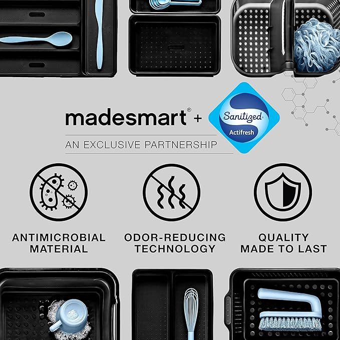 madesmart Antimicrobial 2-Tier Organizer Multi-Purpose Slide-Out Storage with Handles and Dividers for Home and Bath, Pack of 1, Carbon - Image 7