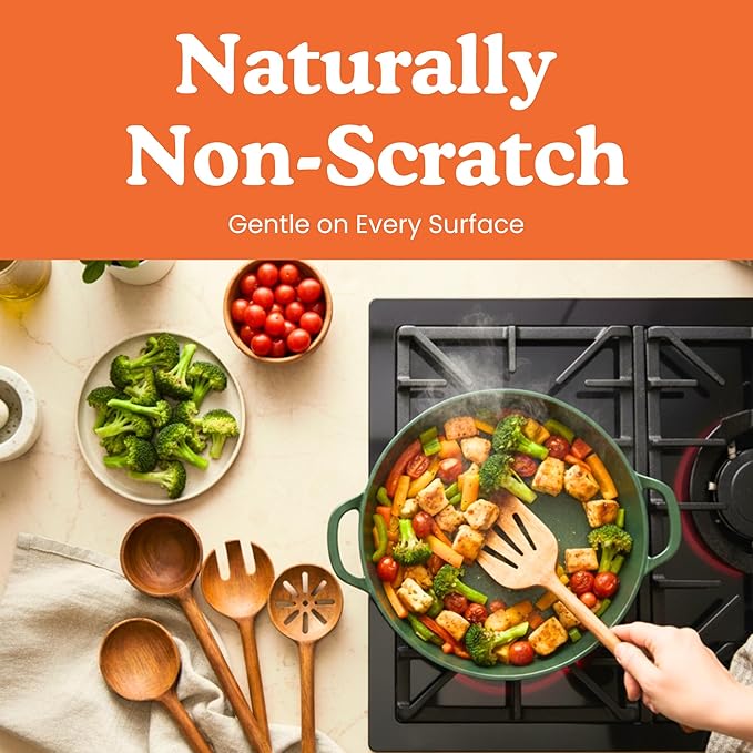 Non-Toxic Cooking Utensils – 6-Piece Kitchen Utensils Set, Glue-Free & One-Piece Wooden Spoons for Cooking, Natural Wooden Utensil Set with Plant-Based Finish, Free of Forever Chemicals - Image 6