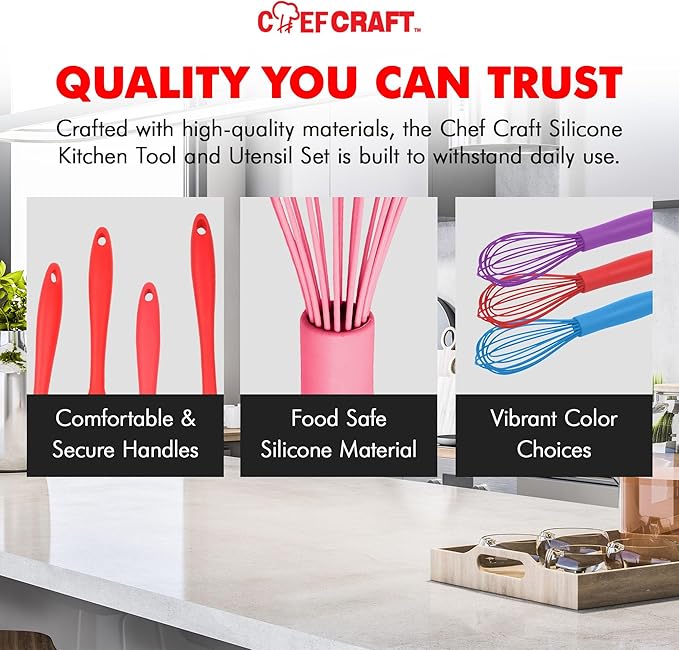 Chef Craft Premium Silicone Wire Cooking Whisk, 10.5 inch, Pink - Image 6