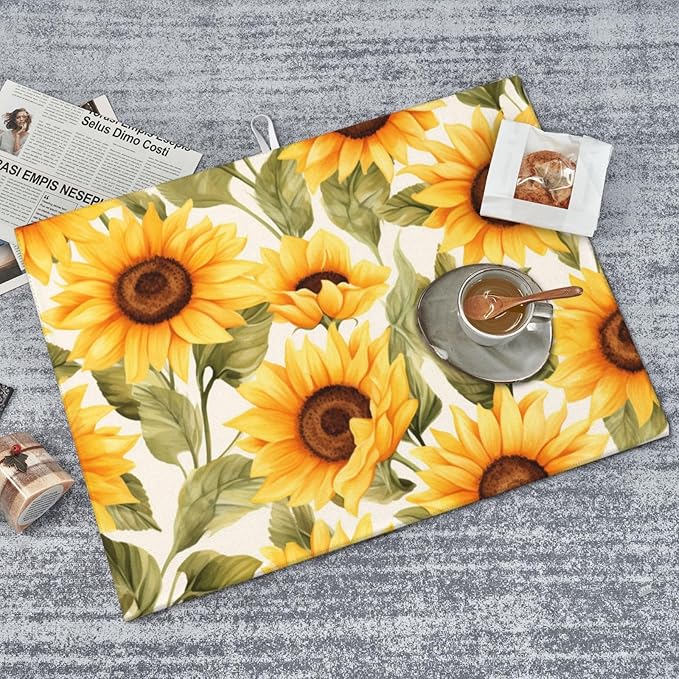 Yellow Sunflower Dish Drying Mat - Reversible Microfiber Design - Absorbent And Versatile Kitchen Essential White - Image 8
