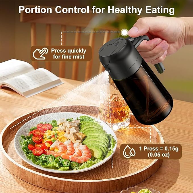 LAKUMIQI 2 in 1 Oil Sprayer for Cooking, 16oz Olive Oil Dispenser Bottle for Kitchen, Food Grade Light-Blocking Leak Proof Glass Spray Bottle for Salad, Air Fryer, BBQ - Image 4