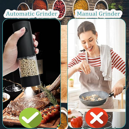 Electric Salt and Pepper Grinder Set, Automatic Salt Pepper Mill Grinder with Adjustable Coarseness, One-Button Control, Easy Filling Larger Capacity with Led Light for Home Kitchen Appliances (Black)