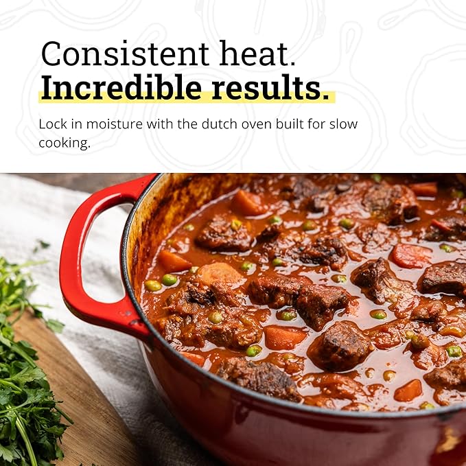 Lodge Essential Enamel Cast Iron Dutch Oven - Perfect for Bread Baking, Braising, Marinating & Slow Cooking - Features Moisture-Sealing Lid & Dual Handles - Kitchen Essentials - 6 Quarts - Island Spice Red - Image 4