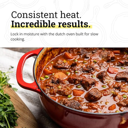 Lodge Essential Enamel Cast Iron Dutch Oven - Perfect for Bread Baking, Braising, Marinating & Slow Cooking - Features Moisture-Sealing Lid & Dual Handles - Kitchen Essentials - 6 Quarts - Island Spice Red - Image 4
