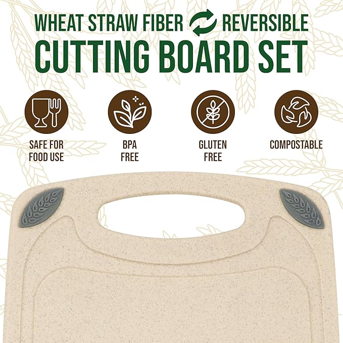AXIOM CREATIONS 2-Piece Reversible Cutting Board Set Made from Natural Food Grade Wheat Straw Material - Eco-Conscious Alternative to Plastic - Gluten Free & BPA Free Chopping Boards for Kitchen - Image 3