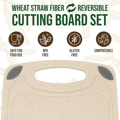 AXIOM CREATIONS 2-Piece Reversible Cutting Board Set Made from Natural Food Grade Wheat Straw Material - Eco-Conscious Alternative to Plastic - Gluten Free & BPA Free Chopping Boards for Kitchen - Image 3