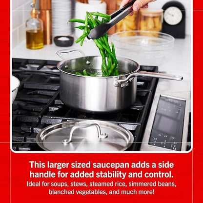 Heritage Steel x Eater 4 Quart Saucepan with Lid | Made in USA | 5-Ply Fully Clad Stainless Steel Pan | Stay Cool Handle Design | Induction Capable & Non-Toxic Cookware