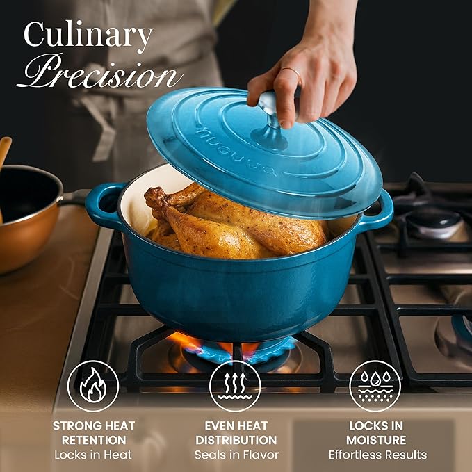 Cast Iron Pot with Lid – Non-Stick Ovenproof Enamelled Casserole Pot, Oven Safe up to 500° F – Sturdy Dutch Oven Cookware – Blue, 5-Quart, 24cm – by Nuovva - Image 6