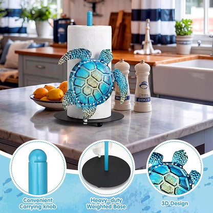 Sea Turtle Paper Towel Holder Green Metal Paper Towel Holder Large Decorative Tissue Stand Kitchen Decor Accessories for Home Party Bathroom Countertop Dining Table
