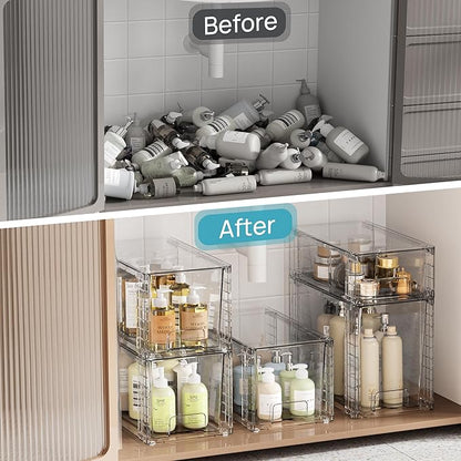 Vtopmart 3 Pack Clear Stackable Storage Drawers,Easy to Assemble Bathroom Organizers and Storage with handles,Plastic Drawers for Kitchen Pantry,Cabinet,Under Sink Organization - Image 5