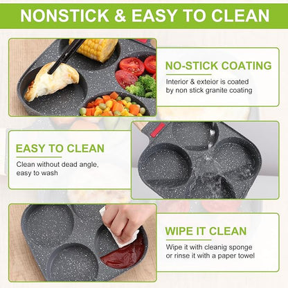 4-Cup Egg Pan, Premium Egg Pans Nonstick, Omelette Pan with Lid , Healthy Egg Frying Pan for Breakfast, Egg Sandwich, Hamburger, Pancake, Egg Skillet Suitable for Gas Stove & Induction Cookware - Image 5
