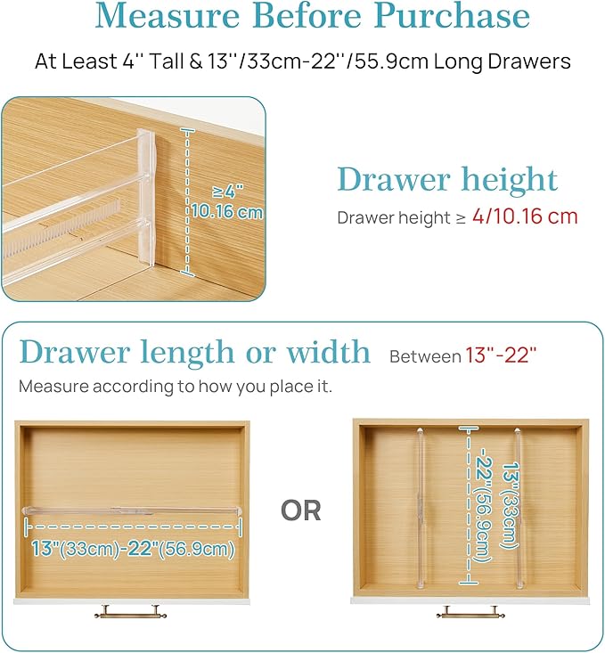 Vtopmart 8 Pack Drawer Dividers for Clothes, 4" High 13"-22" Adjustable Expandable Dresser Drawer Organizer, Clear Plastic Separators for Dresser, Baby Clothing, Underwear, Cosmetic, Toiletries - Image 3